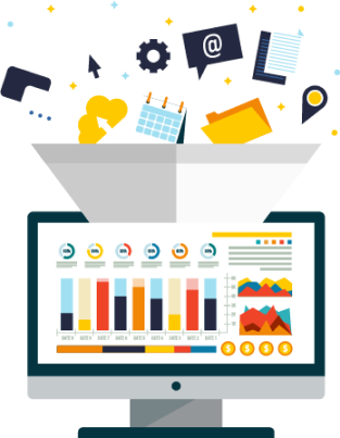 imagem ilustrativa do funil digital captando fontes de dados